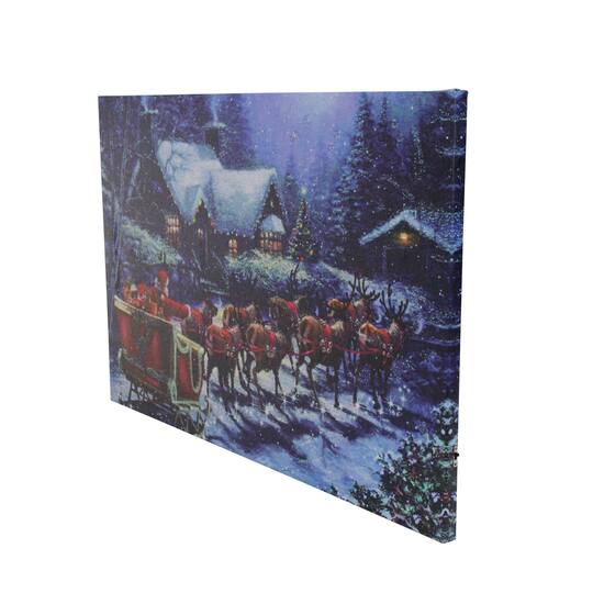 LED Lighted Santa Claus In Sleigh Christmas Canvas Wall Art